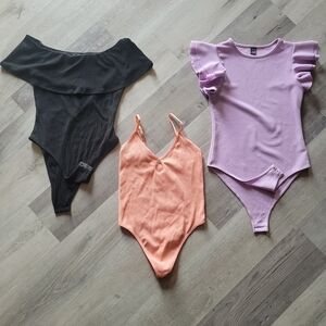 Women's Small Bodysuit One Piece Set - Black, Coral, and Lavender